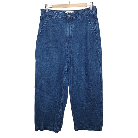 Abercrombie & Fitch Wide Leg Jeans Mid Rise Marble Blue Curve Love 28 / 6S Short - Picture 1 of 10